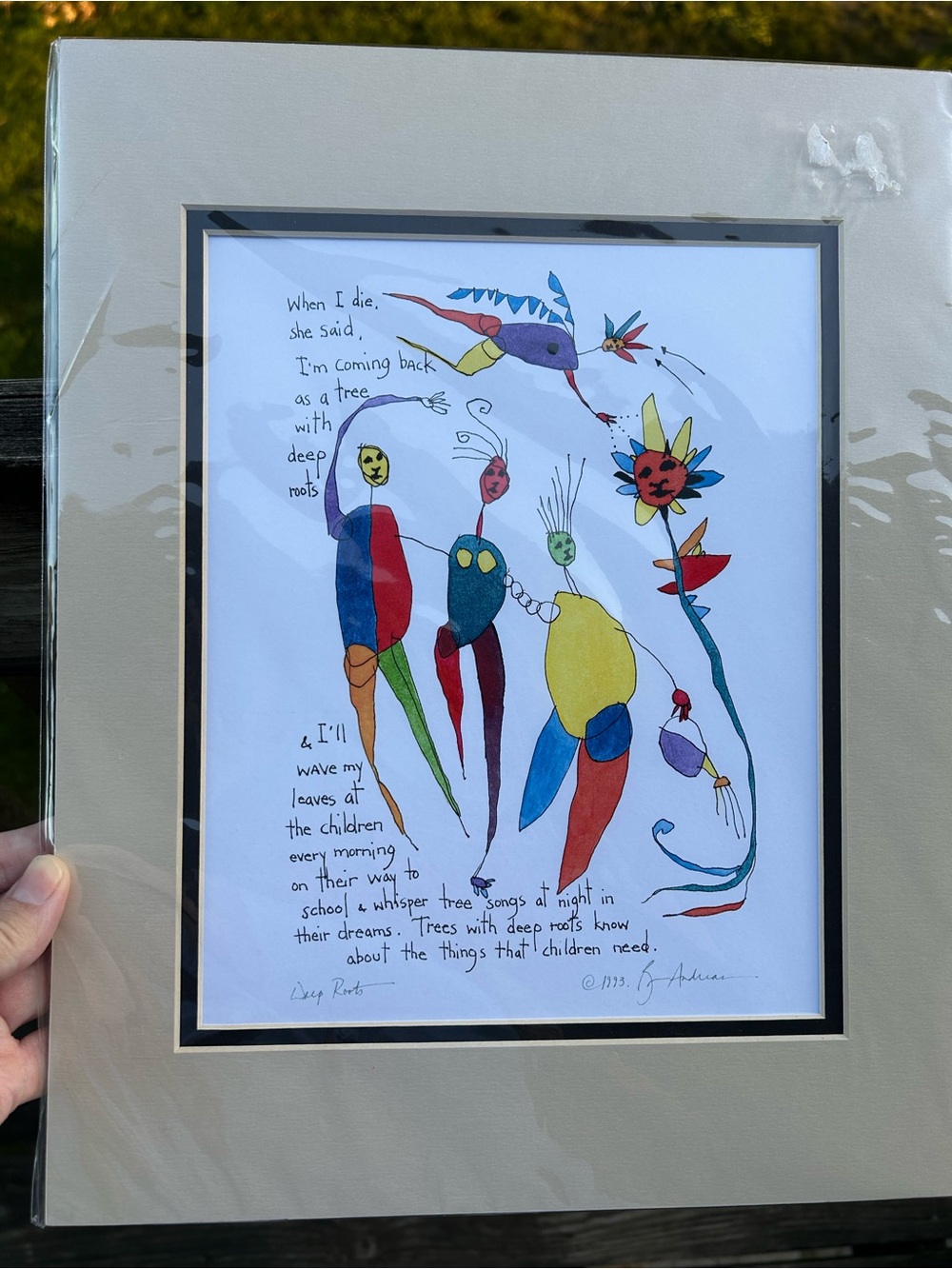 Brian Andreas StoryPeople “Deep Roots” 1993 Whimsical Folk Matted New Art Print.
